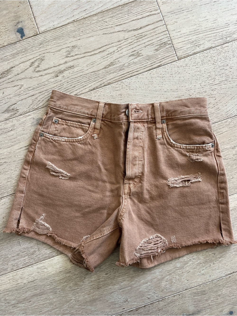 Twenty Distressed Brown High-Rise Jean Shorts